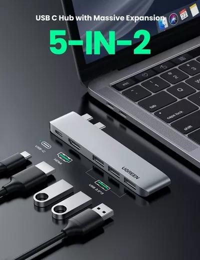 UGREEN Type-C Multifunction 5-In-1 Adapter for MacBook AirPro - USB-C Hub with 4K 3D HD Sensory Experience